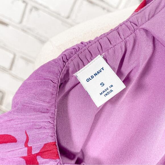 Purple & Red Floral Print One Shoulder Ruffle Cotton Blend Midi Dress S - Picture 6 of 10